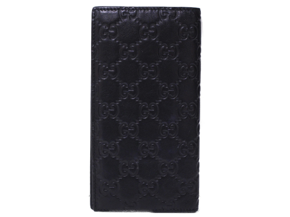 Gucci ssima Leather Bi Wallet fold Billfold Long Black